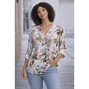 Brina Em Floral Tunic Top Women’s Medium Artwear Boho Longline NWT